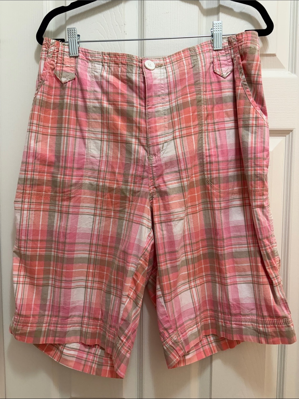 St. John's Bay Pink and Tan Plaid Button-Front Shorts